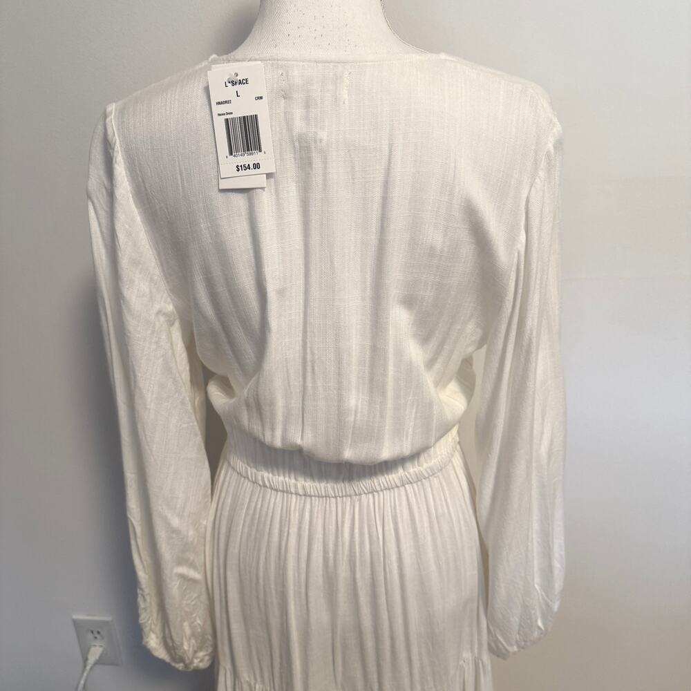 L*SPACE Hanna Balloon Long Sleeve Tiered Maxi Dress In Cream Size Large New - Picture 11 of 15